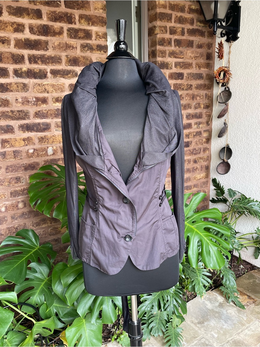 Women’s Charcoal Grey Draped Collar Blazer Jacket